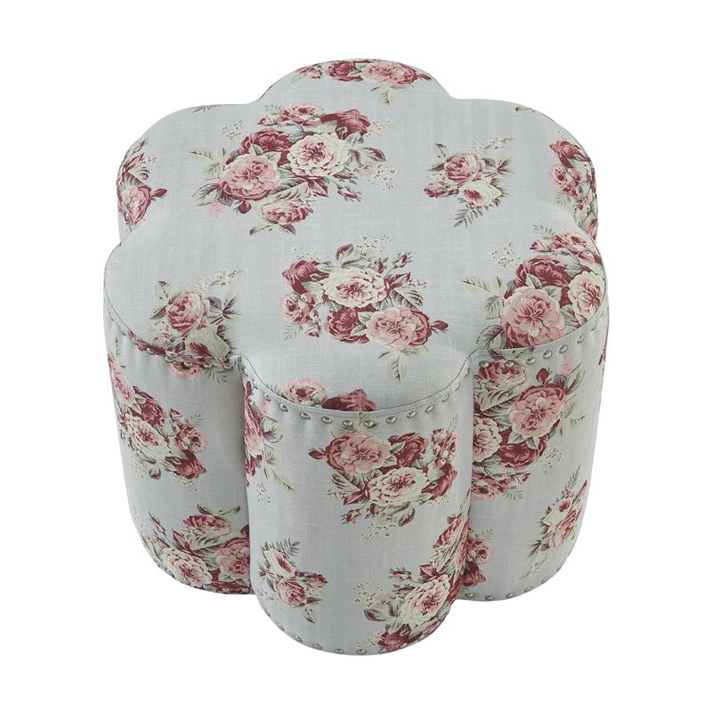 Jamil Ottoman Manor Floral Linen 24.5L x 24.5W x 18.5H Upholstered Nailhead Trim