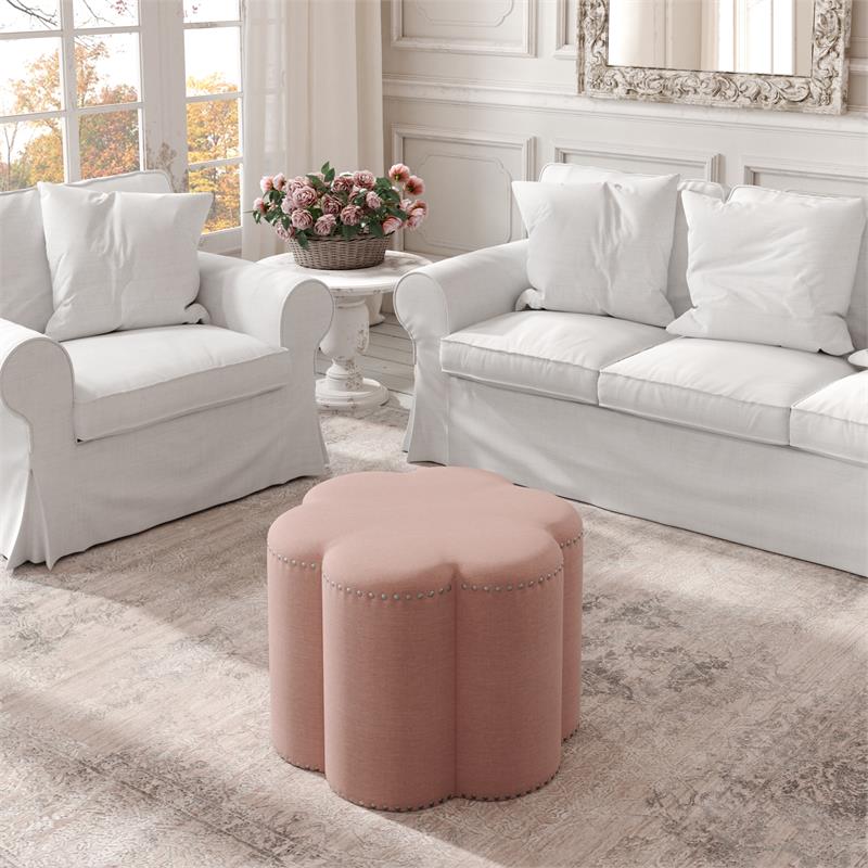 Jamil Ottoman Pink Linen 24.5L x 24.5W x 18.5H Upholstered Nailhead Trim