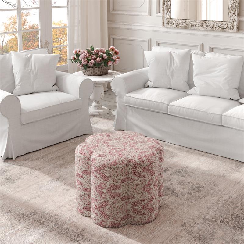 Jamil Ottoman Paisley Red Linen 24.5L x 24.5W x 18.5H Upholstered Nailhead Trim