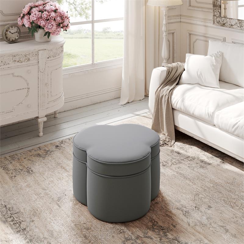 Kristin Ottoman Grey Velvet 28L x 28W x 17.7H Upholstered Storage
