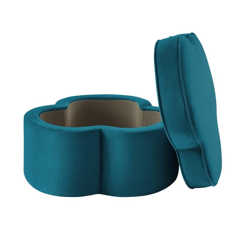 Kristin Ottoman Teal Velvet 28L x 28W x 17.7H Upholstered Storage