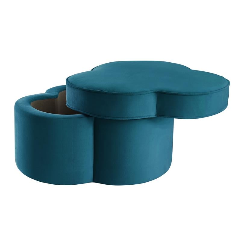 Kristin Ottoman Teal Velvet 28L x 28W x 17.7H Upholstered Storage