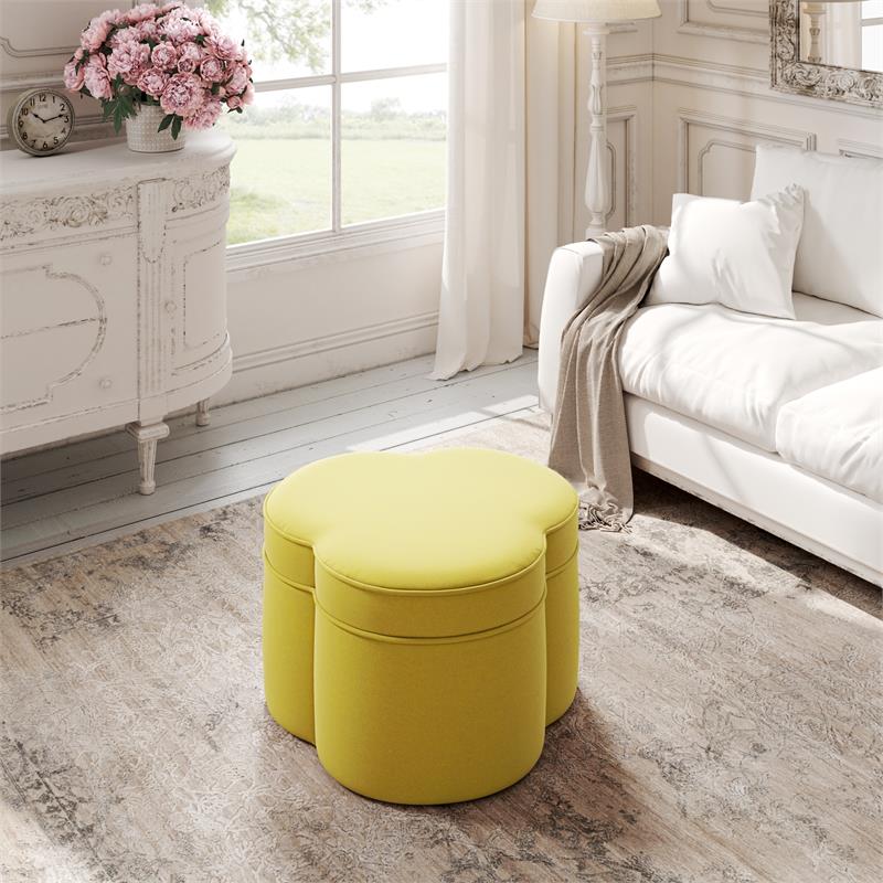 Kristin Ottoman Yellow Velvet 28L x 28W x 17.7H Upholstered Storage