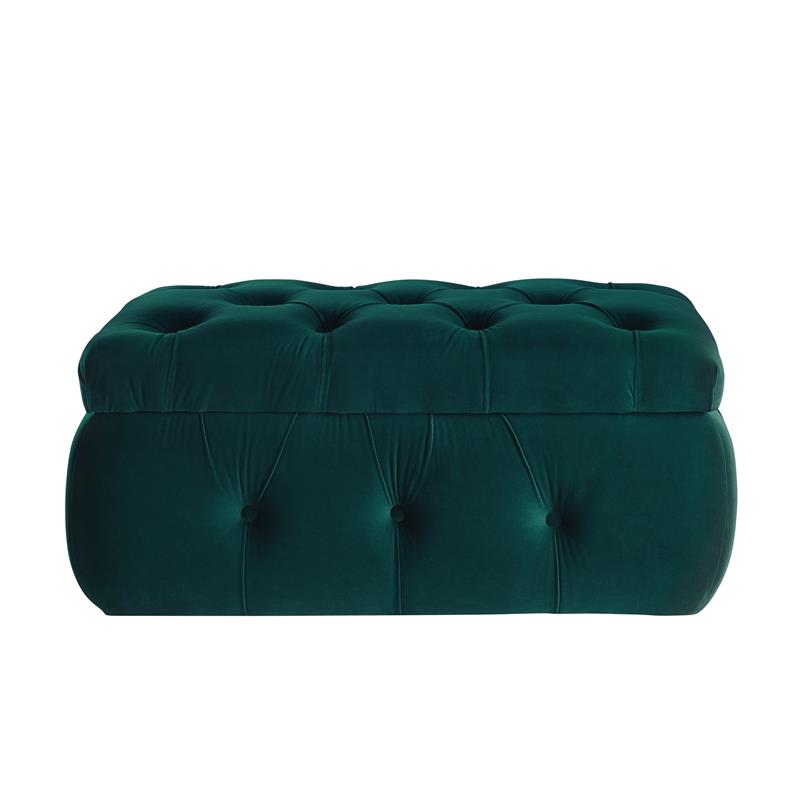 Koby Ottoman Emerald Green Velvet 36.4L x 25W x 17H Upholstered Button Tufted
