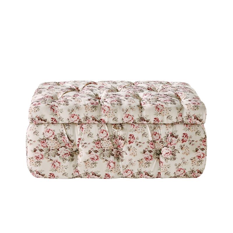 Koby Ottoman Cluster Red Linen 36.4L x 25W x 17H Upholstered Button Tufted