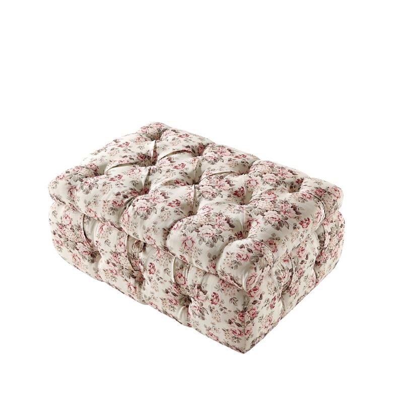 Koby Ottoman Cluster Red Linen 36.4L x 25W x 17H Upholstered Button Tufted