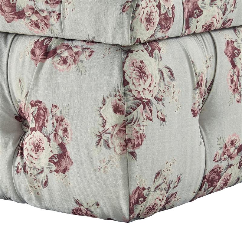Koby Ottoman Manor Floral Linen 36.4L x 25W x 17H Upholstered Button Tufted