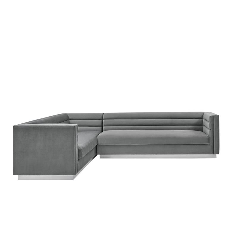 Posh Living Aylah Velvet Left Facing Corner Sectional Sofa Dark Grey