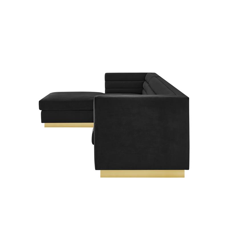 Posh Living Aylah Velvet Left Facing Chaise Sectional Sofa Black