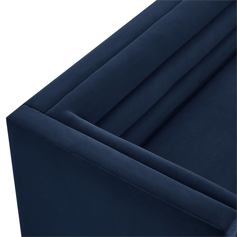 Posh Living Aylah Velvet Left Facing Chaise Sectional Sofa Navy