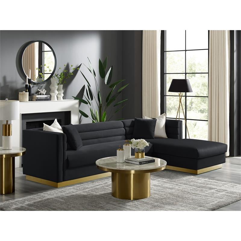 Posh Living Aylah Velvet Right Facing Chaise Sectional Sofa Black