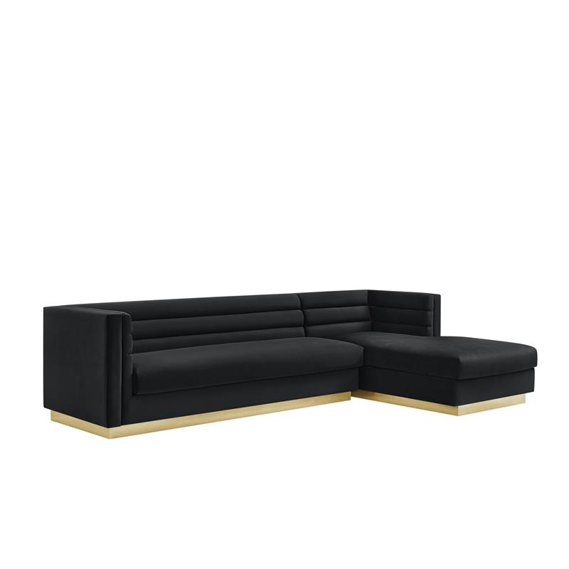 Posh Living Aylah Velvet Right Facing Chaise Sectional Sofa Black