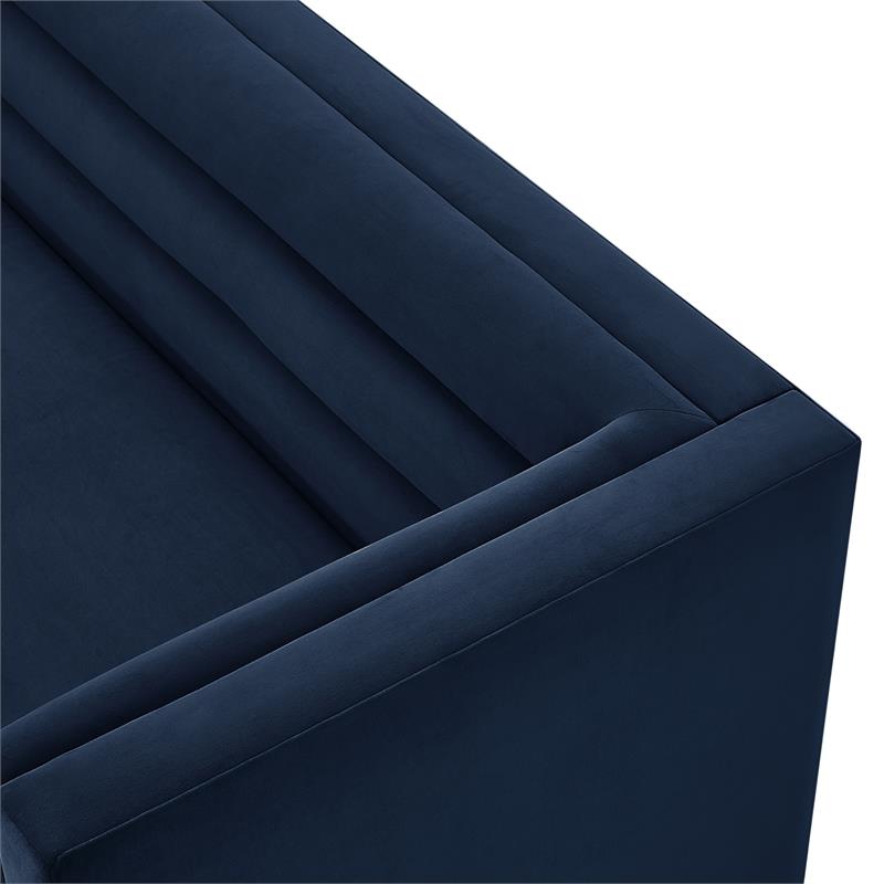 Posh Living Aylah Velvet Right Facing Chaise Sectional Sofa Navy