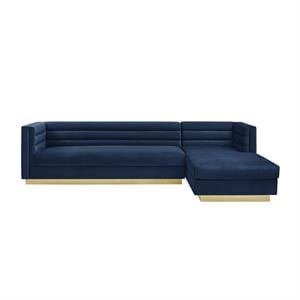 Posh Living Aylah Velvet Right Facing Chaise Sectional Sofa Navy