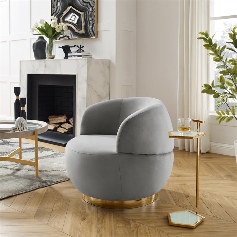 Posh Living Kenzleigh Velvet Accent Chair Grey/Gold
