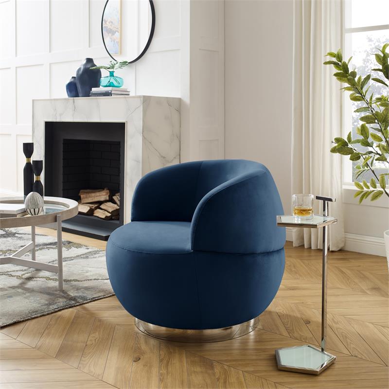 Posh Living Kenzleigh Velvet Accent Chair Navy/Chrome