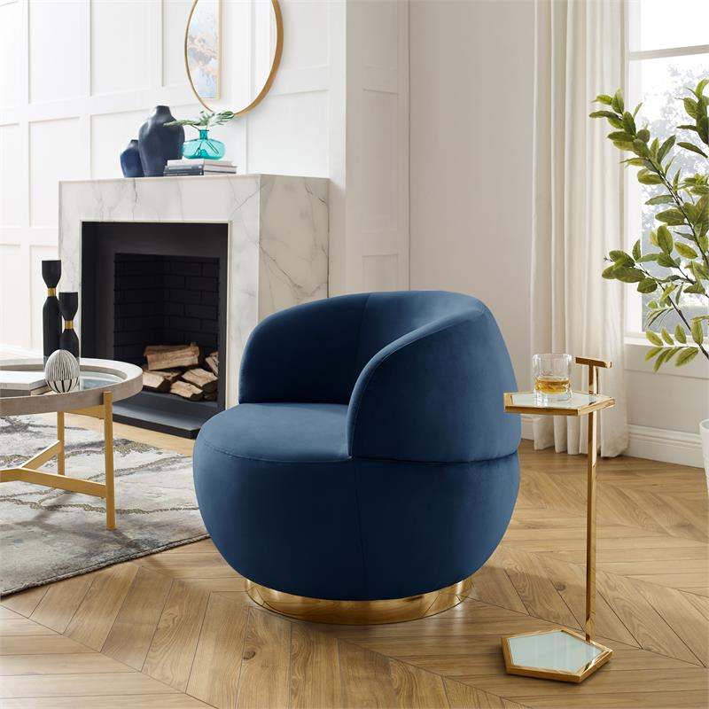 Posh Living Kenzleigh Velvet Accent Chair Navy/Gold