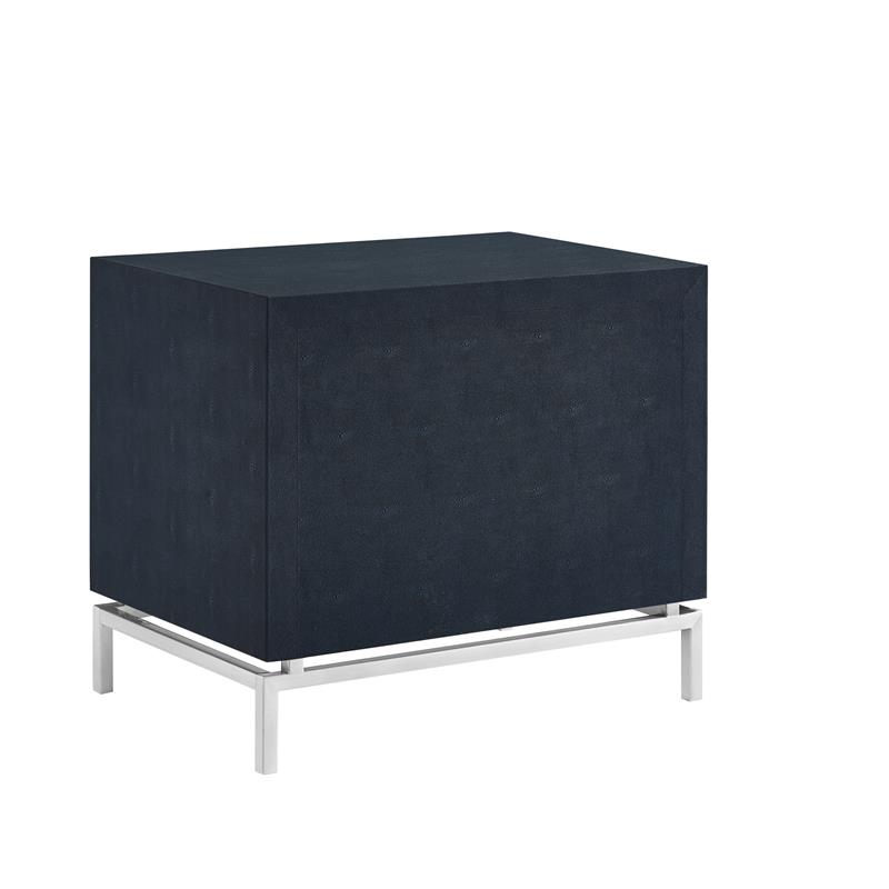 Posh Living Taleah Faux Shagreen Side Table Navy/Chrome