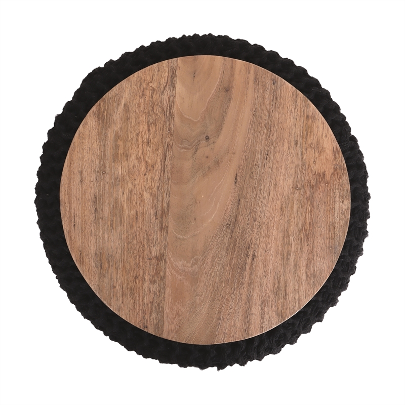 Posh Living Brayton Cotton Yarn 3-in-1 Pouf/Ottoman/End Table Black