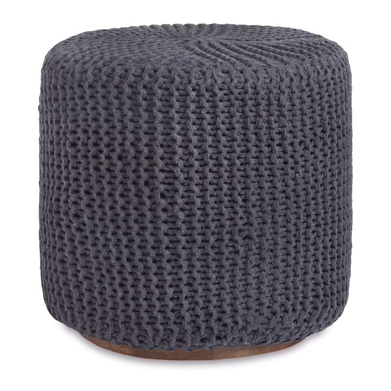 Posh Living Brayton Cotton Yarn 3-in-1 Pouf/Ottoman/End Table Dark Grey