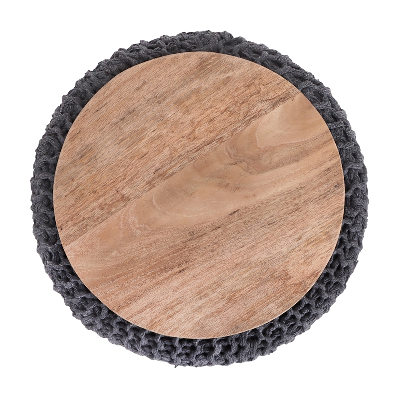 Posh Living Brayton Cotton Yarn 3-in-1 Pouf/Ottoman/End Table Dark Grey