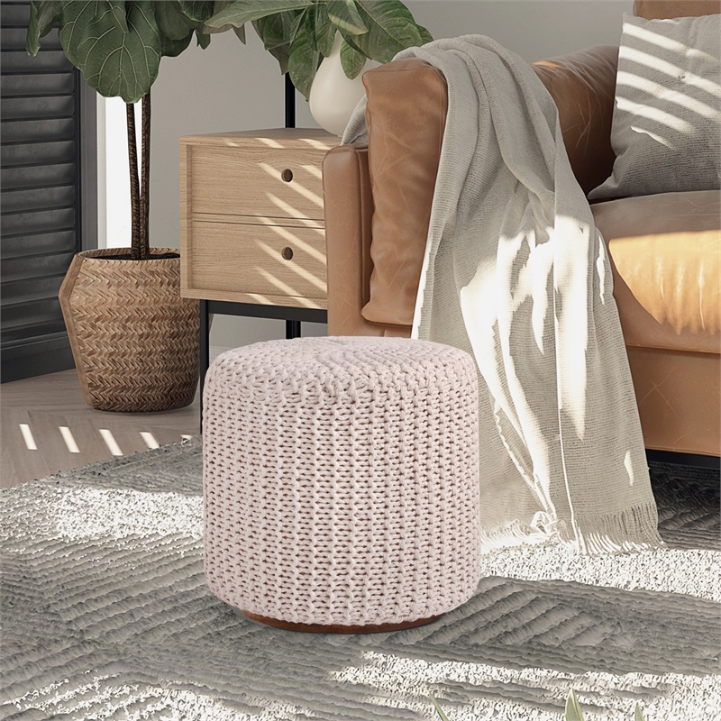 Posh Living Brayton Cotton Yarn 3-in-1 Pouf/Ottoman/End Table Ivory