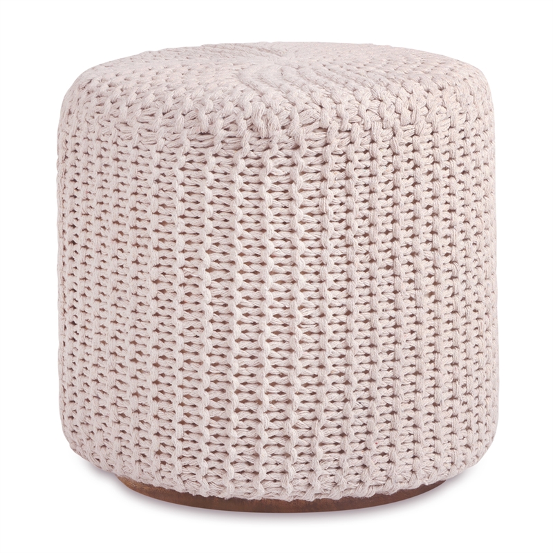 Posh Living Brayton Cotton Yarn 3-in-1 Pouf/Ottoman/End Table Ivory