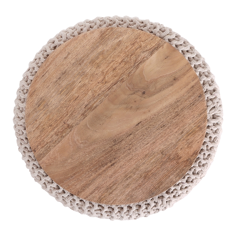 Posh Living Brayton Cotton Yarn 3-in-1 Pouf/Ottoman/End Table Ivory