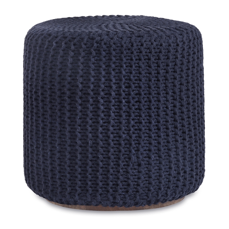 Posh Living Brayton Cotton Yarn 3-in-1 Pouf/Ottoman/End Table Navy