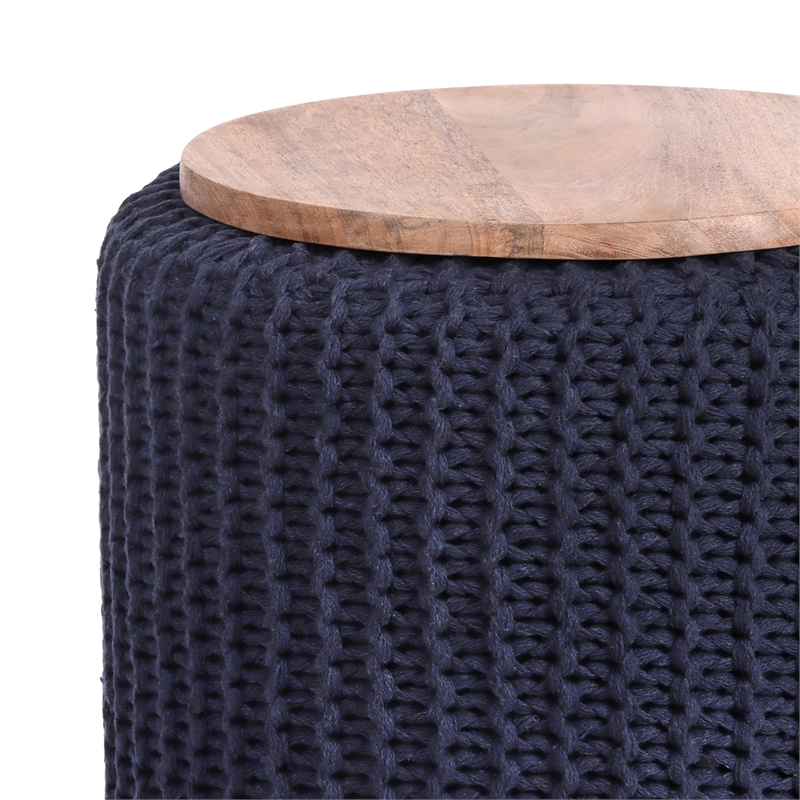 Posh Living Brayton Cotton Yarn 3-in-1 Pouf/Ottoman/End Table Navy