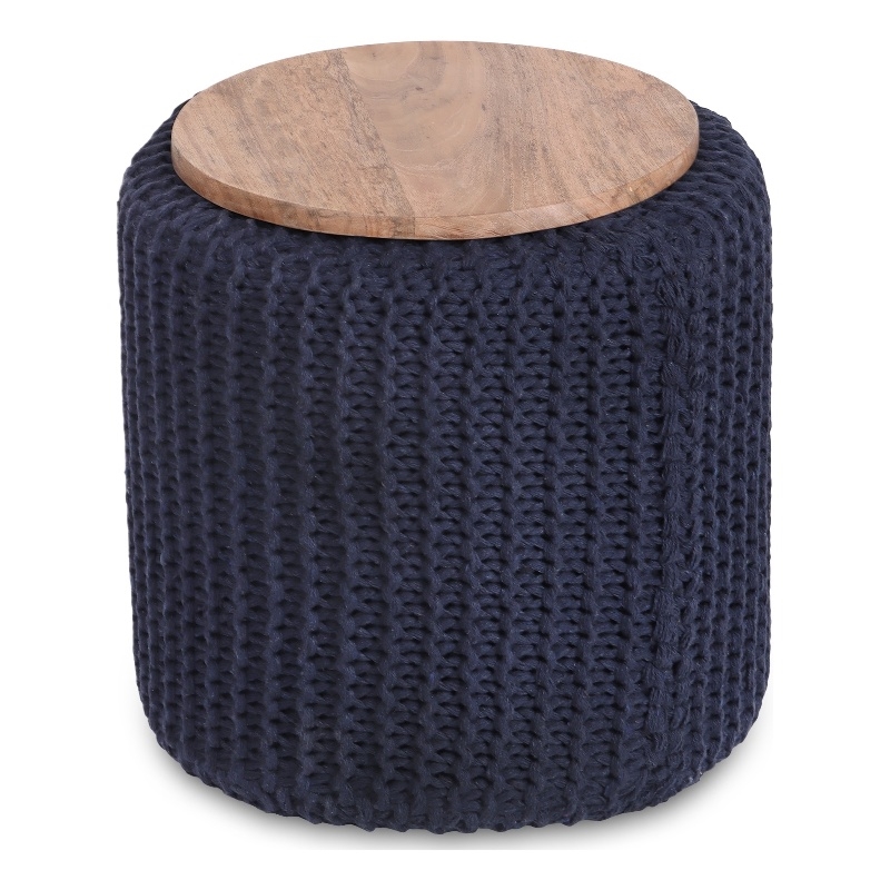 Posh Living Brayton Cotton Yarn 3-in-1 Pouf/Ottoman/End Table Navy
