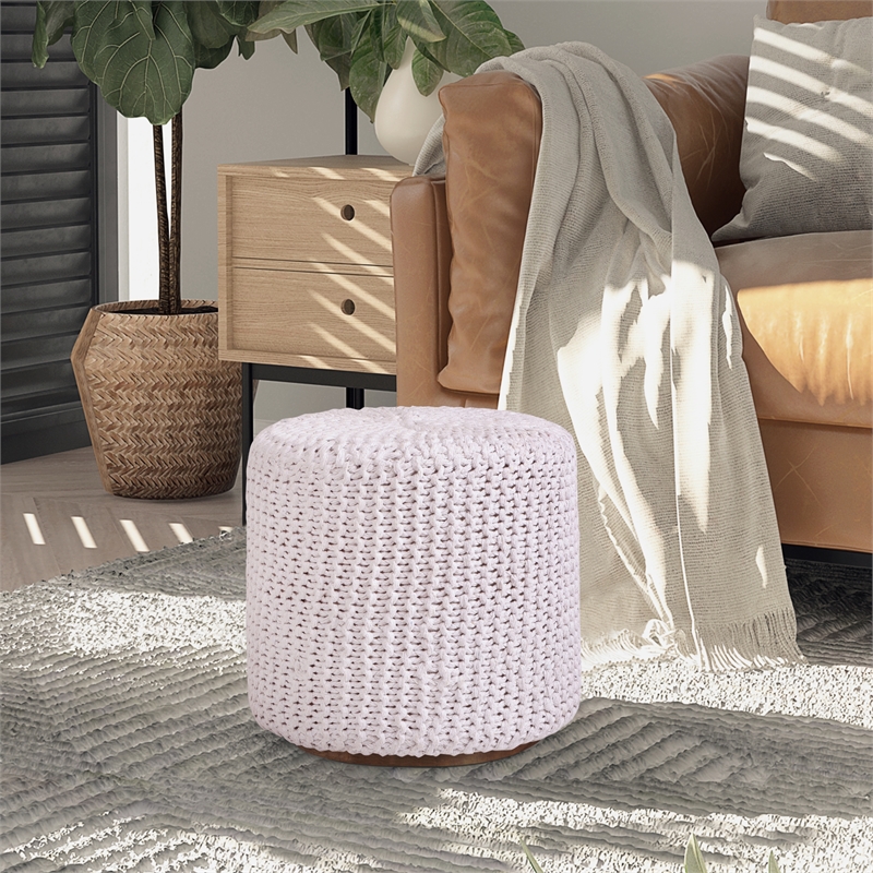 Posh Living Brayton Cotton Yarn 3-in-1 Pouf/Ottoman/End Table White