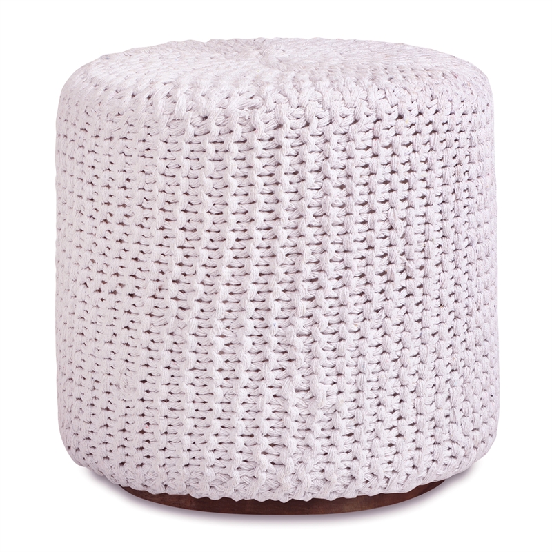 Posh Living Brayton Cotton Yarn 3-in-1 Pouf/Ottoman/End Table White