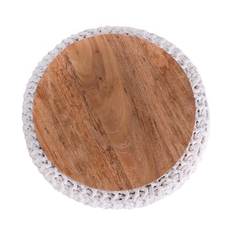 Posh Living Brayton Cotton Yarn 3-in-1 Pouf/Ottoman/End Table White