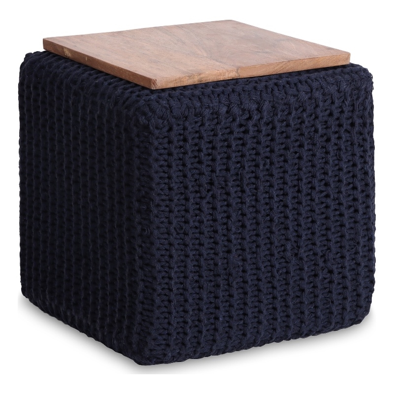 Posh Living Desean Cotton Yarn 3-in-1 Pouf/Ottoman/End Table Navy