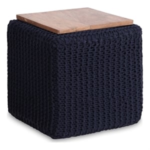 Posh Living Desean Cotton Yarn 3-in-1 Pouf/Ottoman/End Table Navy