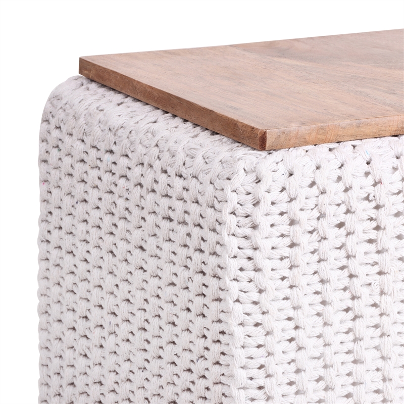 Posh Living Desean Cotton Yarn 3-in-1 Pouf/Ottoman/End Table White