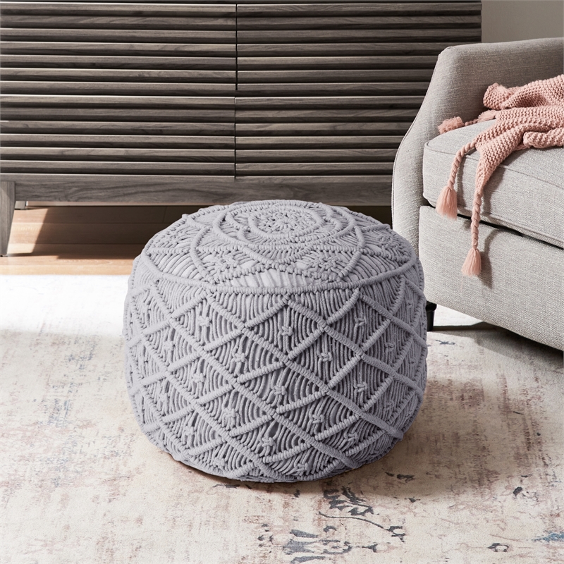 Posh Living Jakhi Cotton Yarn Pouf Light Grey