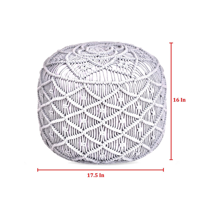 Posh Living Jakhi Cotton Yarn Pouf Light Grey