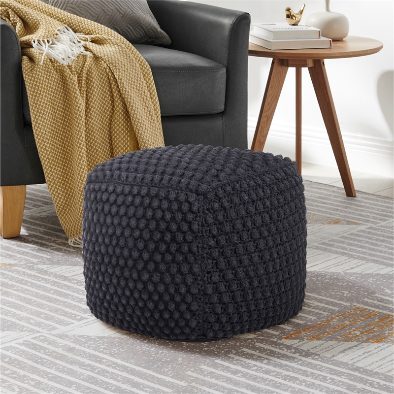 Posh Living Luc Cotton Yarn Pouf Black