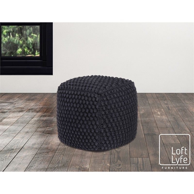 Posh Living Luc Cotton Yarn Pouf Black