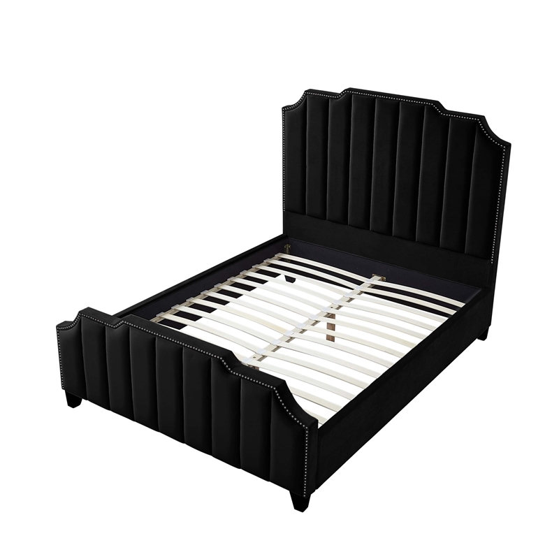 Posh Living Raylon Velvet Platform Bed Queen Size Black