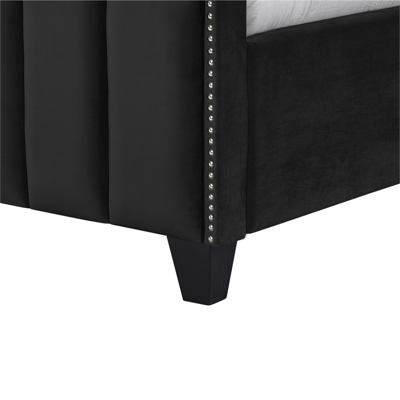 Posh Living Raylon Velvet Platform Bed Queen Size Black