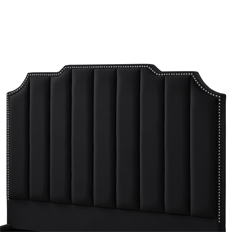 Posh Living Raylon Velvet Platform Bed Queen Size Black
