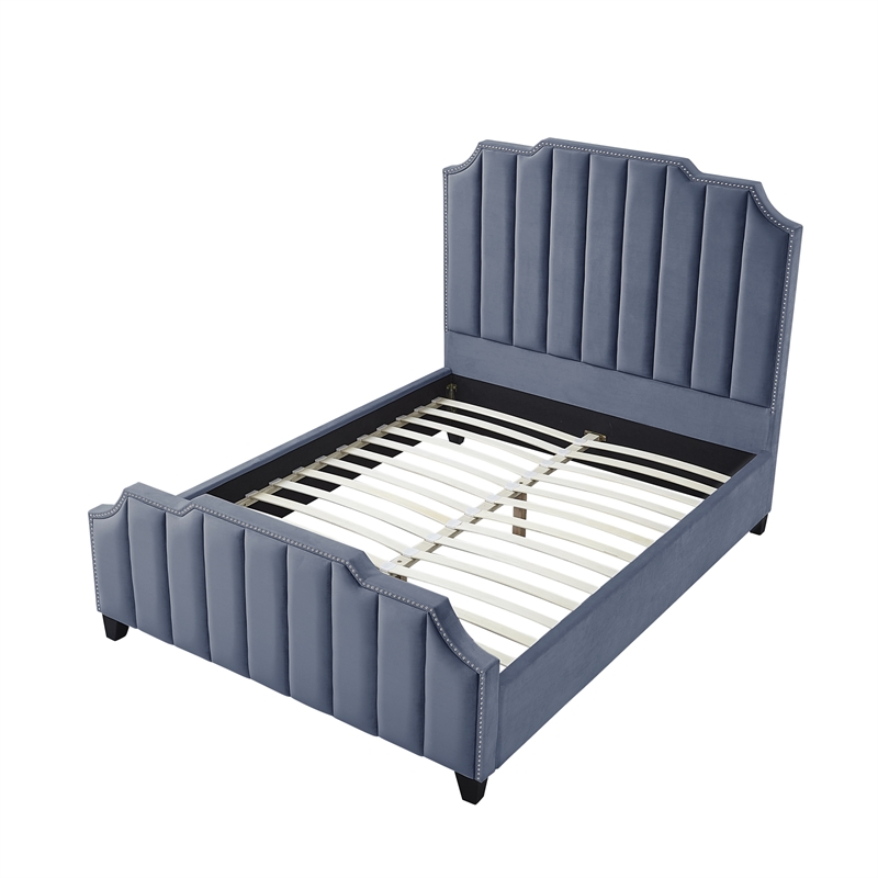 Posh Living Raylon Velvet Platform Bed Queen Size Sky Blue