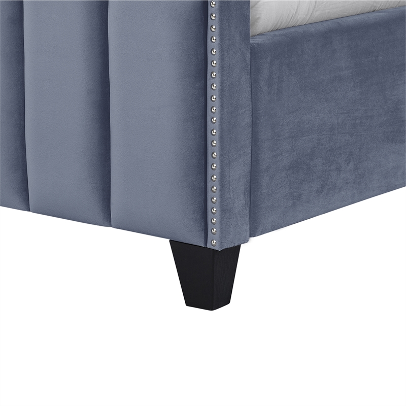Posh Living Raylon Velvet Platform Bed Queen Size Sky Blue