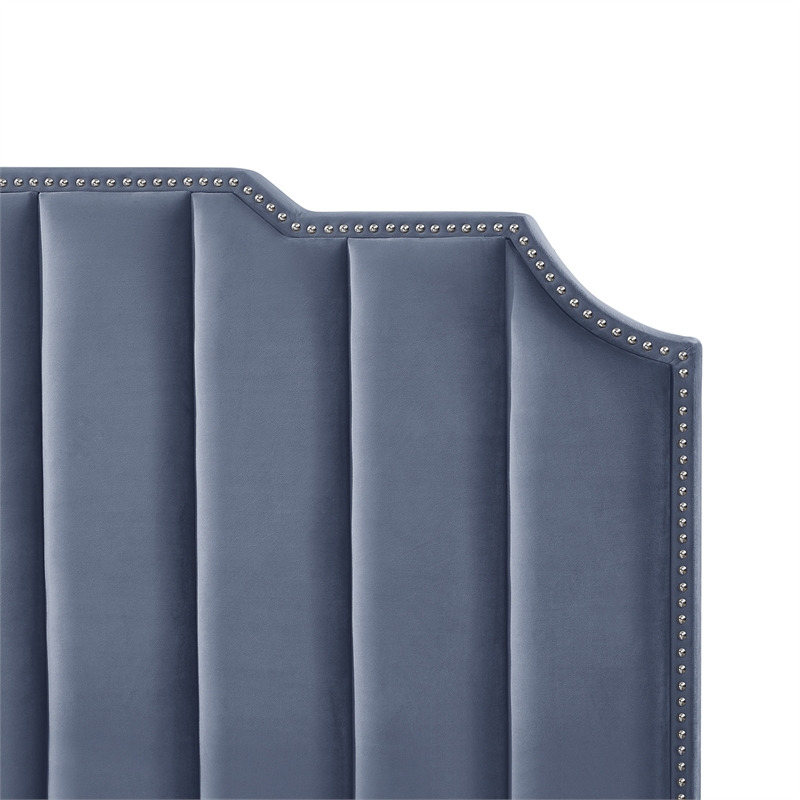 Posh Living Raylon Velvet Platform Bed Queen Size Sky Blue
