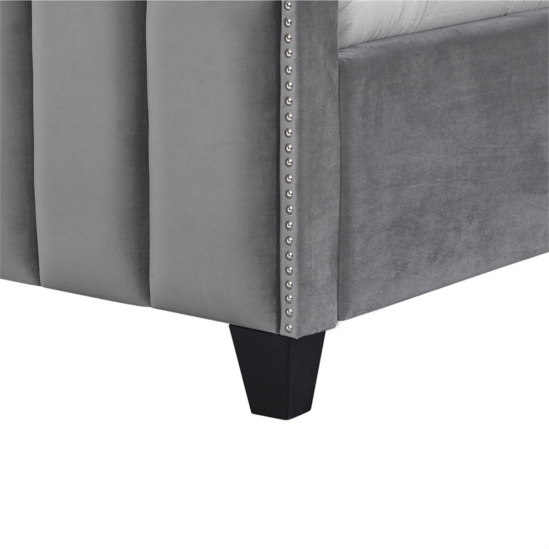 Posh Living Raylon Velvet Platform Bed King Size Grey