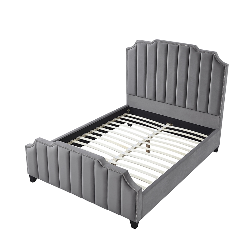 Posh Living Raylon Velvet Platform Bed Queen Size Grey