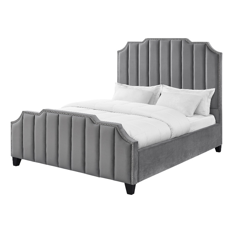 Posh Living Raylon Velvet Platform Bed Queen Size Grey